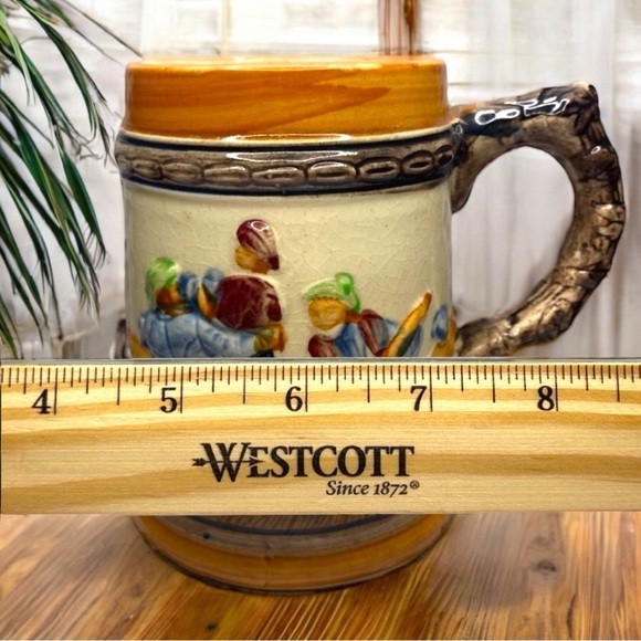 VINTAGE Made in Japan Hand-Painted Ceramic Beer Stein Mug Tavern Scene - Picture 7 of 9